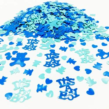 Imagem de Confetes de aniversário metálico Happy Birthdday Confetti Foil Table Lantejoulas Sprinkling Scatter Birthday Party Decoration Supplies (1.6OZ Ouro Preto Prata), Azul, "It's Boy"