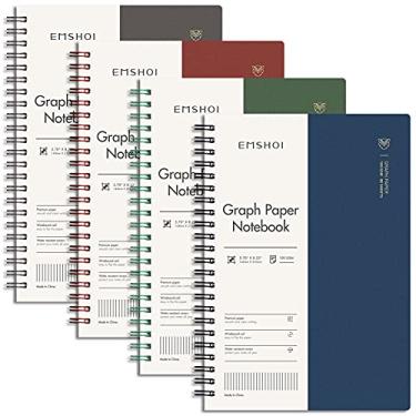 Imagem de EMSHOI Caderno espiral de papel gráfico 14,5 cm x 20,9 cm - pacote com 4 640 páginas 100 g/m² Papel quadriculado, caderno de papel gráfico A5, diários de capa dura de plástico para escrever engenharia gráfica material escolar de trabalho