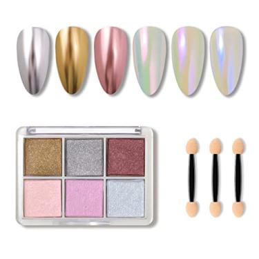 Imagem de Yajun Paleta de pó de púrpura para unhas, espelho de 6 cores, verniz de gel sólido para Nails pigmento decorações artísticas kit de manicure refletor DIY de sala de estar, D,5 * 6,8 * 1,2 cm