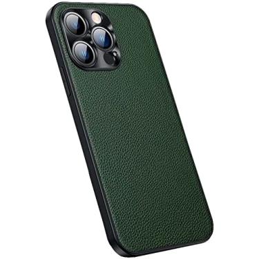 Imagem de IOTUP Capa traseira de telefone de couro genuíno, para Apple iPhone 12 Pro Max (2020) capa com padrão de lichia de 6,7 polegadas [proteção de câmera atualizada] (cor: verde)