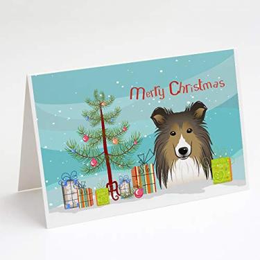 Imagem de Caroline's Treasures BB1614GCA7P Árvore de Natal e Cartões comemorativos Sheltie Pacote com 8, 7 x 5, multicolorido