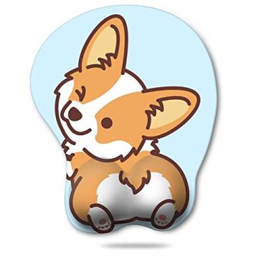 Imagem de HAOCOO Mouse pad ergonômico com suporte de pulso, suporte antiderrapante Corgi anime bonito mouse pad de gel, descanso de pulso, fácil digitação e alívio da dor para jogos escritório computador laptop (azul fofo Corgi)