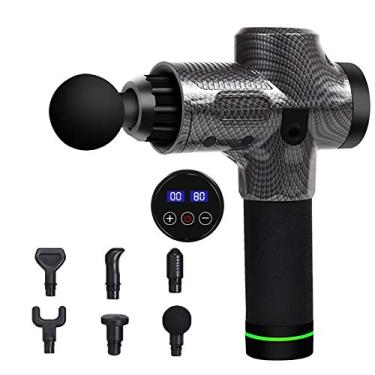 Imagem de Massageador de percussão muscular profunda feito à mão, pistola de massagem muscular, alívio da dor de atleta sem fio de 30 velocidades, pistola de fáscia elétrica portátil com 6 cabeças