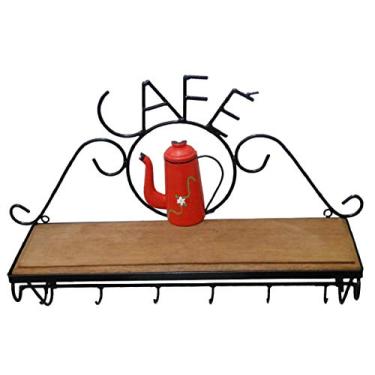 Imagem de Prateleira Em Ferro E Madeira Rústica Café Estante Vermelha