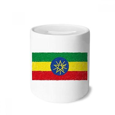 Imagem de DIYthinker Caixa de moedas de cerâmica com estampa de giz de cera com estampa de listras da bandeira da Etiópia