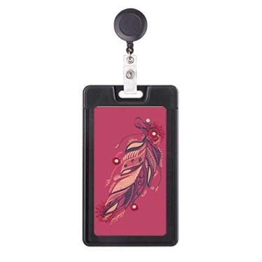 Imagem de Estojo retrátil para cartão de carretel de crachá com flor rosa da Feather