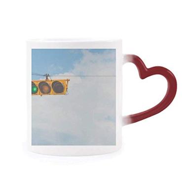 Imagem de Caneca azul branca céu vermelho verde sensível ao calor Caneca vermelha muda de cor