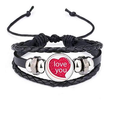 Imagem de Pulseira de couro trançado com corda para dia dos namorados, coração rosa I Love