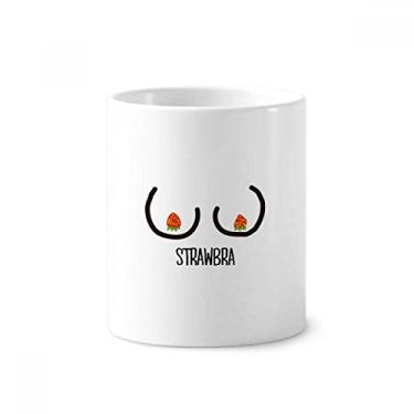 Imagem de Red Strawberry Suporte para caneta de escova de dentes de desenho divertido Caneca de cerâmica branca 355 ml