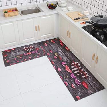 Imagem de Jun Jiale Tapete de cozinha de qualidade premium, base de borracha antiderrapante durável, tapete lavável (61 x 89 cm) cor coração a coração