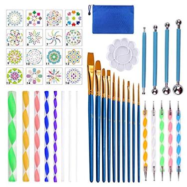 Imagem de Daseey 44 peças Mandala Ferramentas de pontilhado DIY Pintura Stencils Bola Paleta Pincéis Pincéis Multifuncionais Embossing Dot Kit para Canvas Rocks Coloring Drawing Crafting Art Supplies Handwork