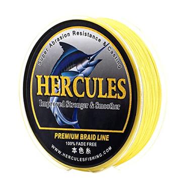 Imagem de HERCULES Linha de pesca trançada, não desbota, 109 Jardas Linhas de PE, 8 fios Linha de peixe multifilamento, 80 Libra Teste para água salgada e água doce, Amarelo, 80 Libra, 100m