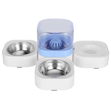 Imagem de 01 Alimentador Automático para Animais de Estimação, Alimentador para Animais de Estimação Multifunções para Alimentador de Animais de Estimação Fonte de Água (Dispensador de Água para Enviar Duas Tigelas (Azul))