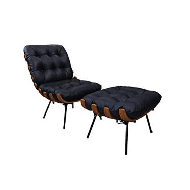 Imagem de Poltrona e Puff de Couro Costela - Blue Bicolor - Mempra