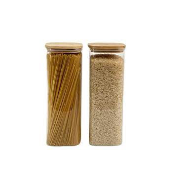 Imagem de KIT DE POTE HERMÉTICO DE VIDRO QUADRADO COM TAMPA DE BAMBU 2 PEÇAS - OIKOS