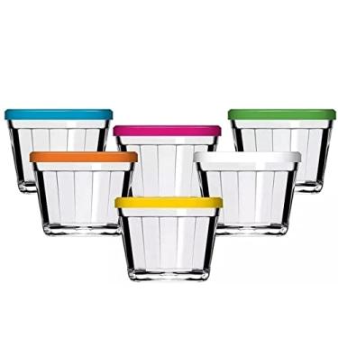 Imagem de Kit 6 Potes Americanos Tigelas Pequenas de Vidro 150ml Marinex com Tampa Plástica Colorida