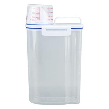 Imagem de Caixa de armazenamento de arroz, dispensador de recipientes de cereais com copo medidor + bico de vazamento, recipiente hermético para alimentos secos para farinha, cereais, massas (2kg Branco)