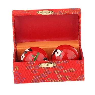 Imagem de Deevoka 2x bolas de massagem, bolas de baoding com caixa de armazenamento, bolas de handebol chinesas portáteis de relaxamento compactas para pais, pessoas de, panda vermelho