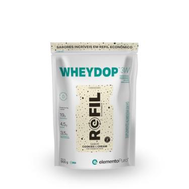 Imagem de Whey Protein WHEYDOP 3W Refil 900g elementoPuro Sabor Cookies & Cream Proteína Concentrada Não Desnaturada, Isolada e Hidrolisada