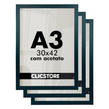 Imagem de Kit 3 Molduras A3 Foto 30x42 Diplomas Certificados Qualidade Premium Acetato Quadros Decoração Arte Imagem Sala Quarto C