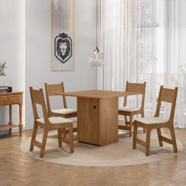 Imagem de Mesa Verona com Buffet 120x80 Tampo Mdf com 4 Cadeiras Lisboa Canela Rústico/off White