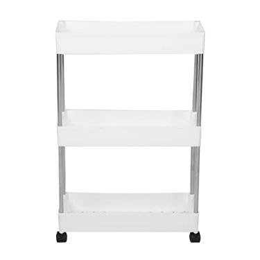 Imagem de Carrinho utilitário de rodízio de 2 camadas de plástico Carrinho de rodinhas de cozinha com rodas Carrinho de banheiro Estante de armazenamento Prateleira de frutas e legumes Branco (Color : White,