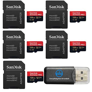 Imagem de SanDisk Cartão de memória Micro SDXC Extreme Pro de 128 GB (pacote com cinco) Funciona com GoPro Hero 7 preto, prateado, Hero7 branco UHS-1 U3 A2 pacote com (1) leitor de cartão Micro Everything But Stromboli