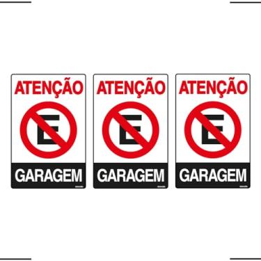 Imagem de Combo 3 Placas De Sinalização Atenção Proibido Estacionar Garagem 20x30 Ekomunike - P-4 F9e