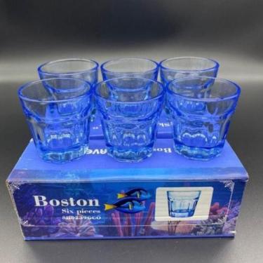 Imagem de Kit 6 Peças Copo Shot Boston Azul 40ml Vidro Dose Whisky - Gmb
