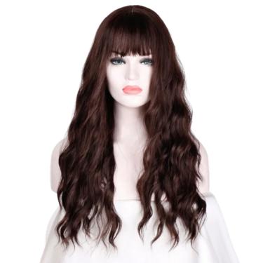Imagem de Peruca longa ondulada com franja wig fibra premium 65cm