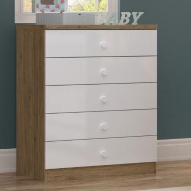 Imagem de Cômoda Infantil 5 Gavetas Faz De Conta Espresso Móveis Rústico/Branco