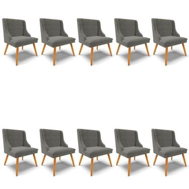 Imagem de Kit 10 Cadeiras Estofadas Para Sala De Jantar Pés Palito Lia Suede Grafite - Ibiza