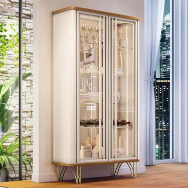 Imagem de Cristaleira Decorativo Com Led Portas De Vidro Texas Off White/cinamomo G26 - Gran Belo