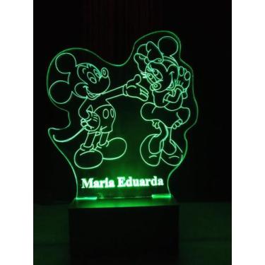 Imagem de Luminária Decorativa Infantil Abajur Led Mickey Minie Gravada C/ Nome