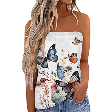 Imagem de Camiseta feminina com estampa de tubo para sair, plus size, sem alças, Y2K, blusa camponesa de verão, blusa camponesa colete de festa, Laranja, M