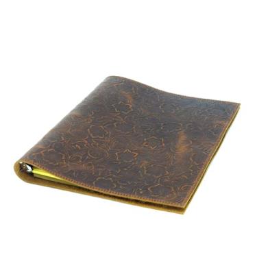 Imagem de Fichário de couro feito à mão por JJNUSA, fichário de 3 anéis, anéis redondos de 2,54 cm, organizador para caderno de notas A4 21,5 x 28 cm