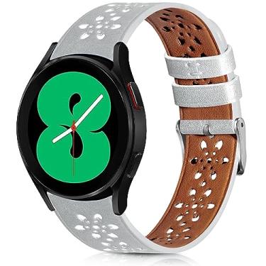 Imagem de BOTNUW Pulseira de couro de renda macia de 20 mm compatível com Samsung Galaxy Watch 6/4/5 de 40 mm e 44 mm/Samsung Galaxy Watch 6 Classic 43mm 47 mm/Galaxy Watch 5 Pro 45 mm/Galaxy Watch 4 Classic 42mm 46mm Pulseiras femininas masculinas, respirável, fina, vazada, esportiva, pulseira de substituiçã