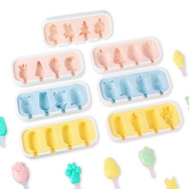 Imagem de 7 moldes de picolé, pequenos moldes de silicone para crianças pequenas, formas de sorvete reutilizáveis kawaii, mini máquina de picolé, conjunto de bricolage caseiro para o verão (fofo)
