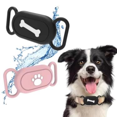 Imagem de Capa Para Coleira A Prova D'água Impermeável Compatível Com Localizador Rastreador Galaxy SmartTag2, Case Com Desenho De Pata/Osso Para Coleira Pet Cão E Gato – HEISIL (PRETO/OSSO)