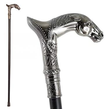 Imagem de Bengala de cavalheiro de metal com cabeça de cavalo de 91 cm, acessório para uso diário, drama, cosplay de bruxa, adereço de palco