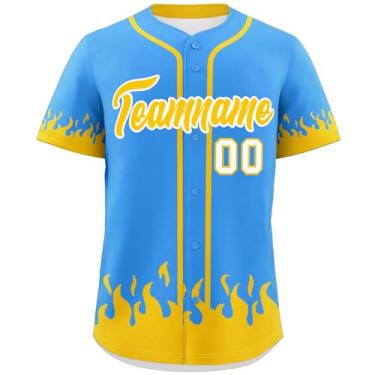 Imagem de Camisa de beisebol personalizada para homens e mulheres camiseta hip hop personalizada costurado/impresso nome número logotipo, Azul e amarelo-86, One Size