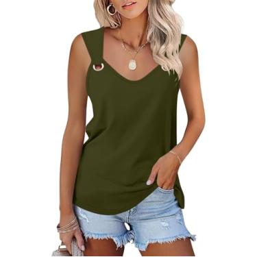 Imagem de Minetom Regatas femininas casuais sem mangas com gola V camisetas básicas de verão, A Army Green, P