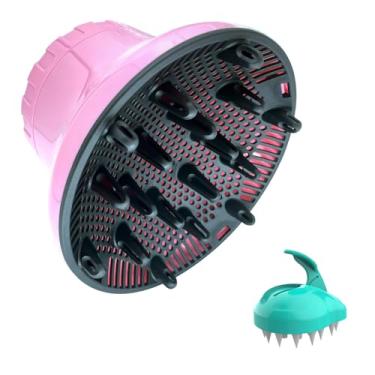Imagem de Difusor de cabelo universal, acessório difusor de secador de cabelo para cabelos cacheados e ondulados naturais, difusor profissional de secador de cabelo, ajustável de 3,5 cm a 6,5 cm (rosa)