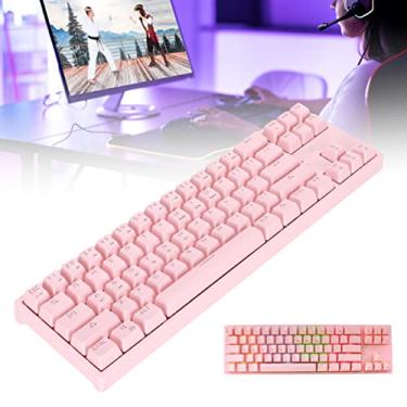 Imagem de Teclado Mecânico para Jogos K71, Teclado para Jogos Retroiluminado RGB de 71 Teclas, Teclas Multimídia, Teclado Com Fio USB Silencioso Tipo C para Desktop, Computador, PC (Rosa)