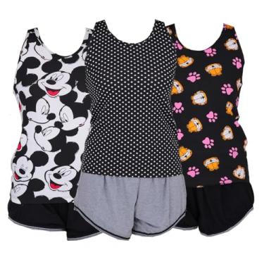 Imagem de BABY DOLL PIJAMA REGATA JUJU KIT 3 (GG, Tropical/Garfield Preto/Poá Cinza)