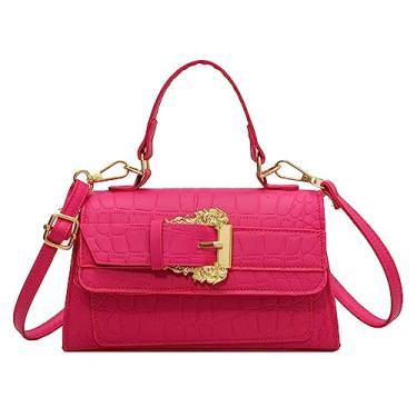 Imagem de Bolsa tiracolo feminina de couro PU, bolsa de ombro pequena, bolsa carteiro para noite, rosa, Tendência