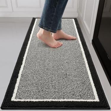 Imagem de Tapetes de cozinha antiderrapantes laváveis tapetes de cozinha longos absorventes resistentes à sujeira para cozinha tapete de chão na frente da pia, lavanderia, corredor de entrada 51 x 119 cm, preto