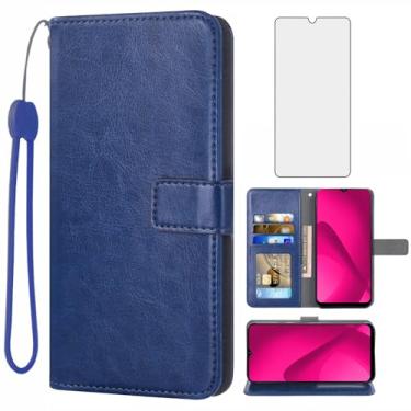 Imagem de Asuwish Capa carteira compatível com T-Mobile Revvl 7 Pro 5G protetor de tela de vidro temperado e suporte de cartão de couro para celular Tmobile T Mobile Revel Tmo Revell Rebel mulheres homens azul