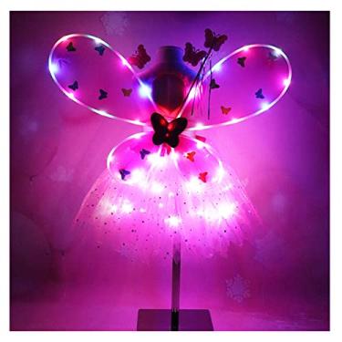 Imagem de PURFEEL Girls Led Light up Angel Wings Kids Butterfly Wings Costume 4Pcs Sets Pink