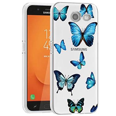 Imagem de Vokuha Capa para Galaxy J3 Prime/J3 Emerge/Express Prime 2/Amp Prime 2/J3 Mission/J3 Eclipse/J3 Luna Pro, capa protetora traseira de TPU macio transparente para Samsung Galaxy J3 2017 (borboleta azul)